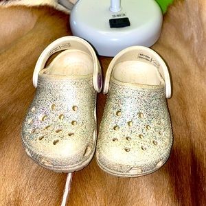 White glitter Crocs